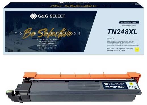 Kazetový box G&G Select TN248XL a čierna tonerová kazeta zobrazená pod ním na bielom pozadí.