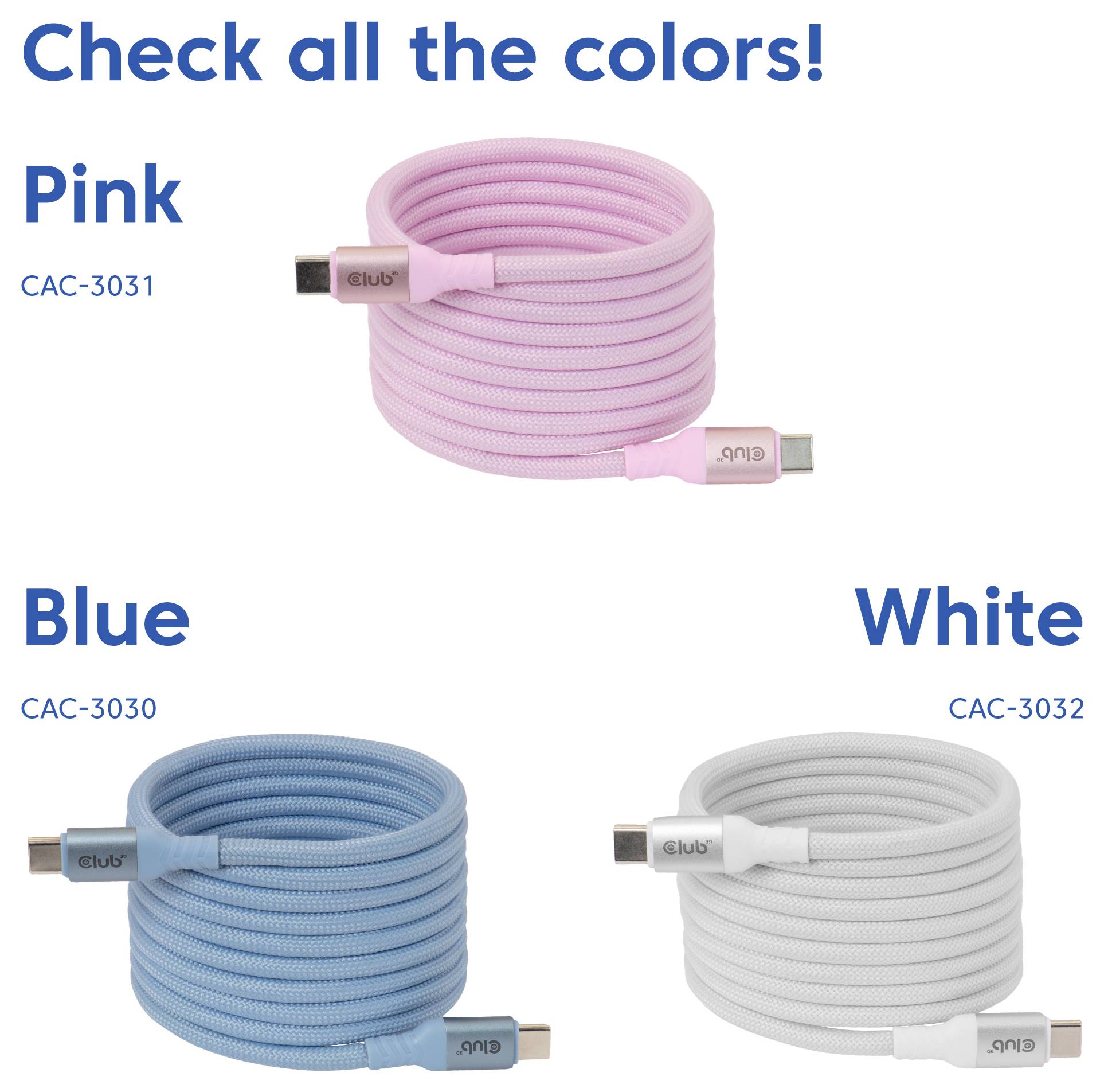 club3D Kábel USB-C USB 2.0 USB-C ® zástrčka 2 m ružová CAC-3031-3
