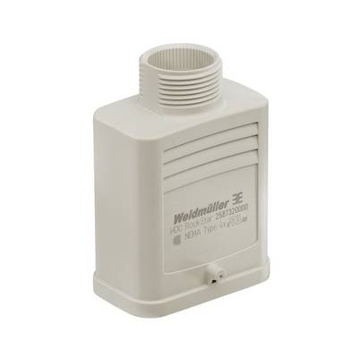 Béžová obdĺžniková elektrickej skriňa so závitovým horným otvorom a označením Weidmuller na prednej strane.