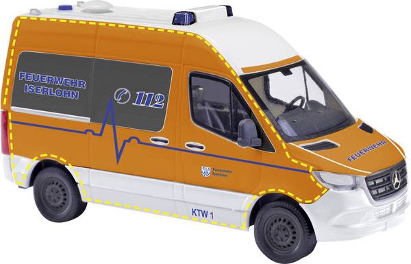 Busch 54061 H0 Mercedes Benz Sprinter s krátkym rázvorom a vysokou strechou, hasičský zbor Iserlohn