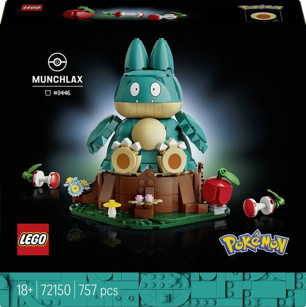 72150 LEGO® Pokémon Munchxo; zberateľská, zostaviteľná a vystavená figúrka z videohry; polohovateľný model; darček pre dospelých hráčov