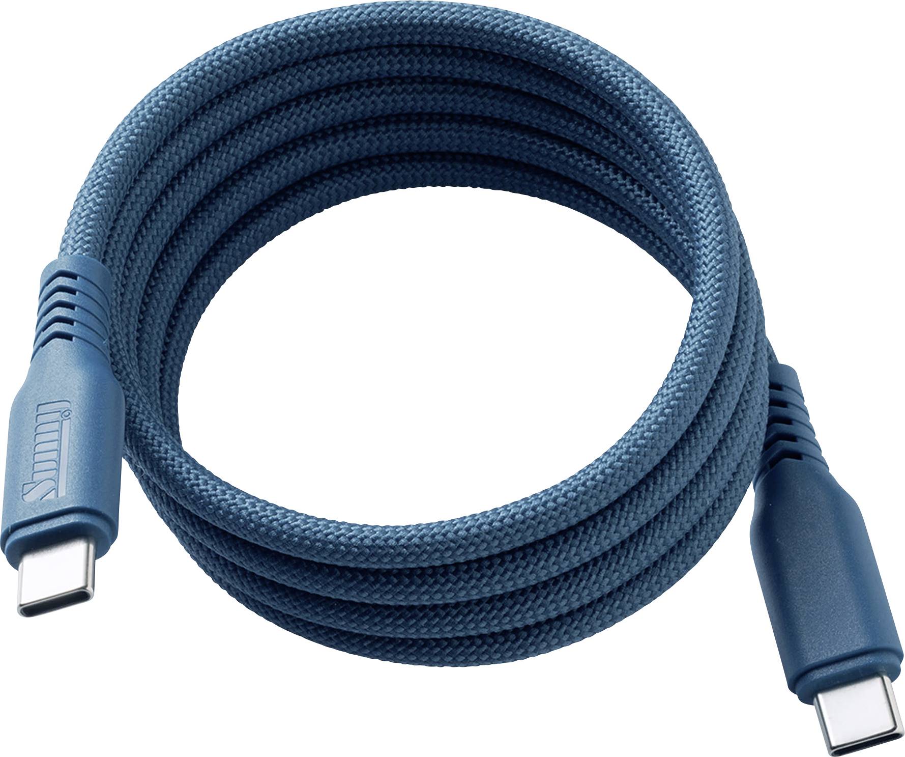 Vinutý modrý nabíjací kábel USB-C s konektormi na oboch koncoch