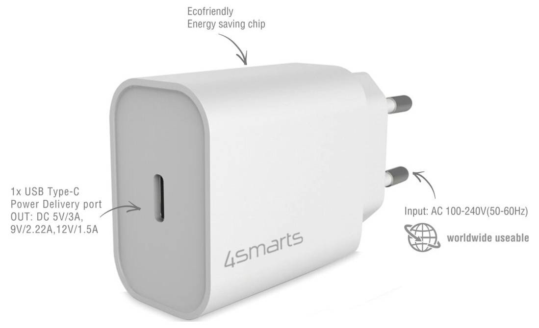 4Smarts USB nabíjačka do interiéru, do zásuvky (230 V), 1 x USB-C®, USB Power Delivery (USB-PD), 465585-1