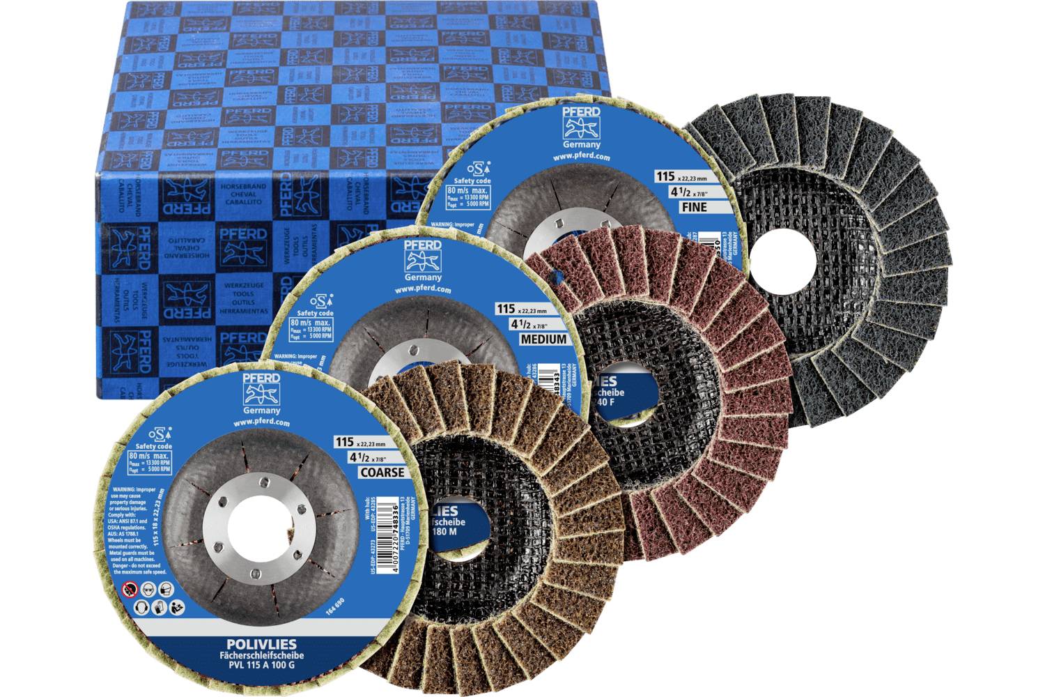 PFERD TOOLS 44698007 Lamellenschuurschijvenset Diameter 115 mm Korrelgrootte (num)=100, 180, 280 1 set(s)