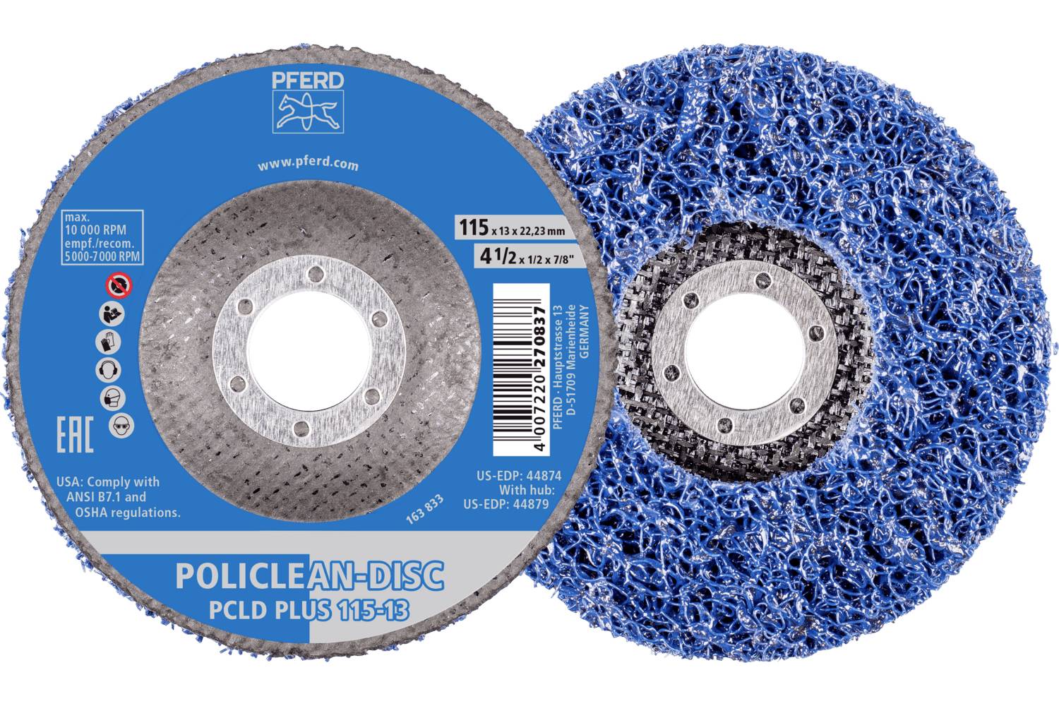 PFERD TOOLS 44698009 PAARD TOOLS POLICLEAN plus PCLD reinigingsvlies &Oslash;115x13 mm boring &Oslash;22,3 mm voor grove reinigingswerkzaamheden (1) 115 mm 1 stuk(s)