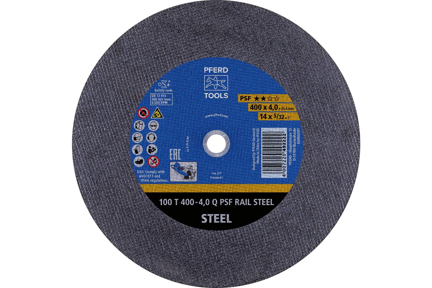 PFERD TOOLS 100 T 400-4,0 Q PSF RAIL STEEL/25,4 73001310 Doorslijpschijf 400 mm 10 stuk(s)