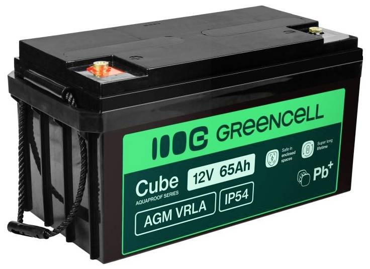 Čierna zelená články Cell Cube AGM VRLA 12V 65Ah Pb+ batéria s hornými svorkami a rukoväťou