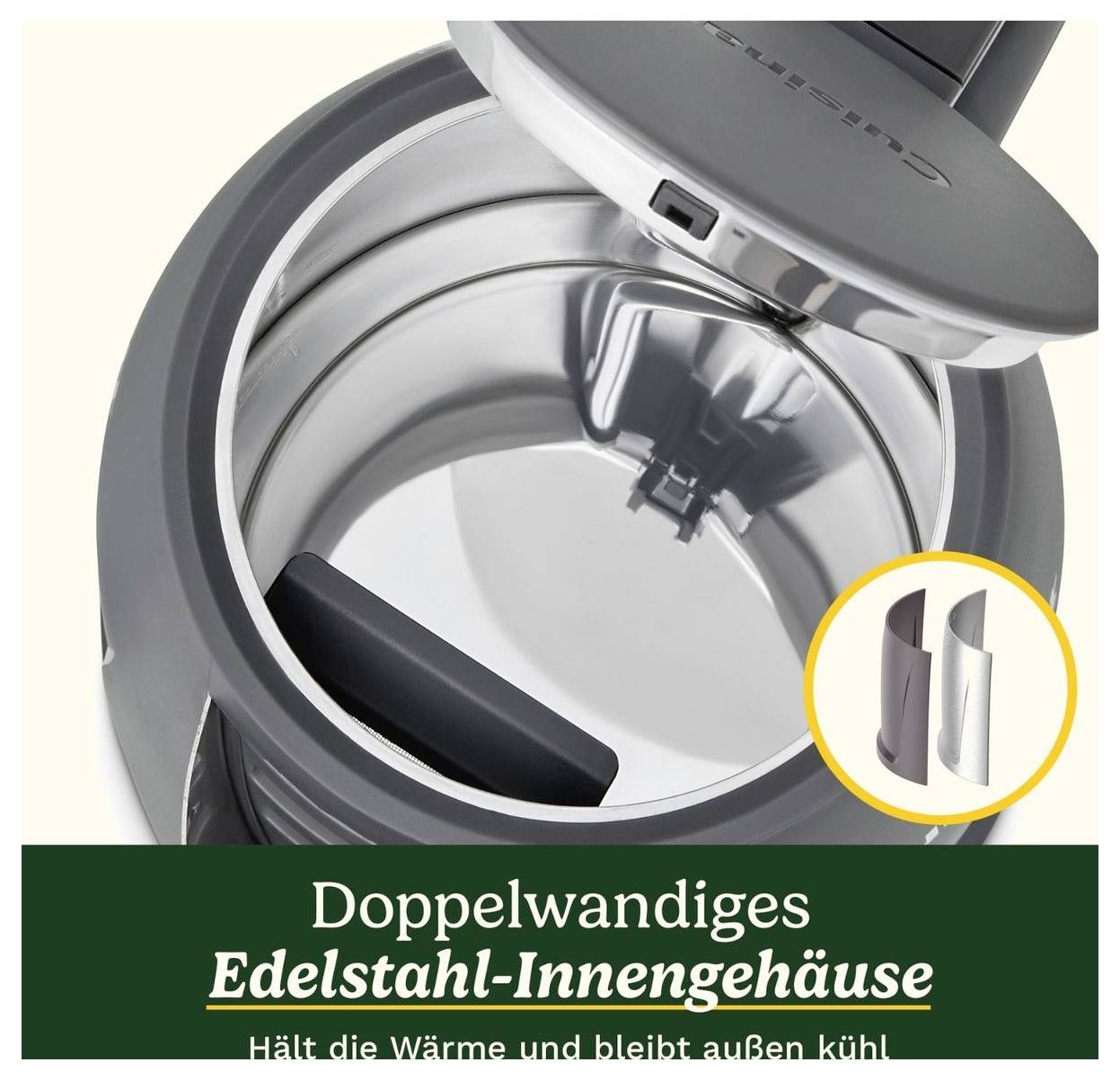 Cuisinart JK1200E rýchlovarná kanvica, bez BPA, Kamenná šedá, JK1200E-2