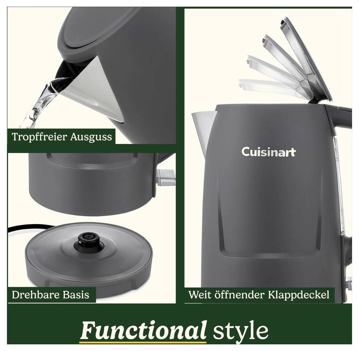 Cuisinart JK1200E rýchlovarná kanvica, bez BPA, Kamenná šedá, JK1200E-6