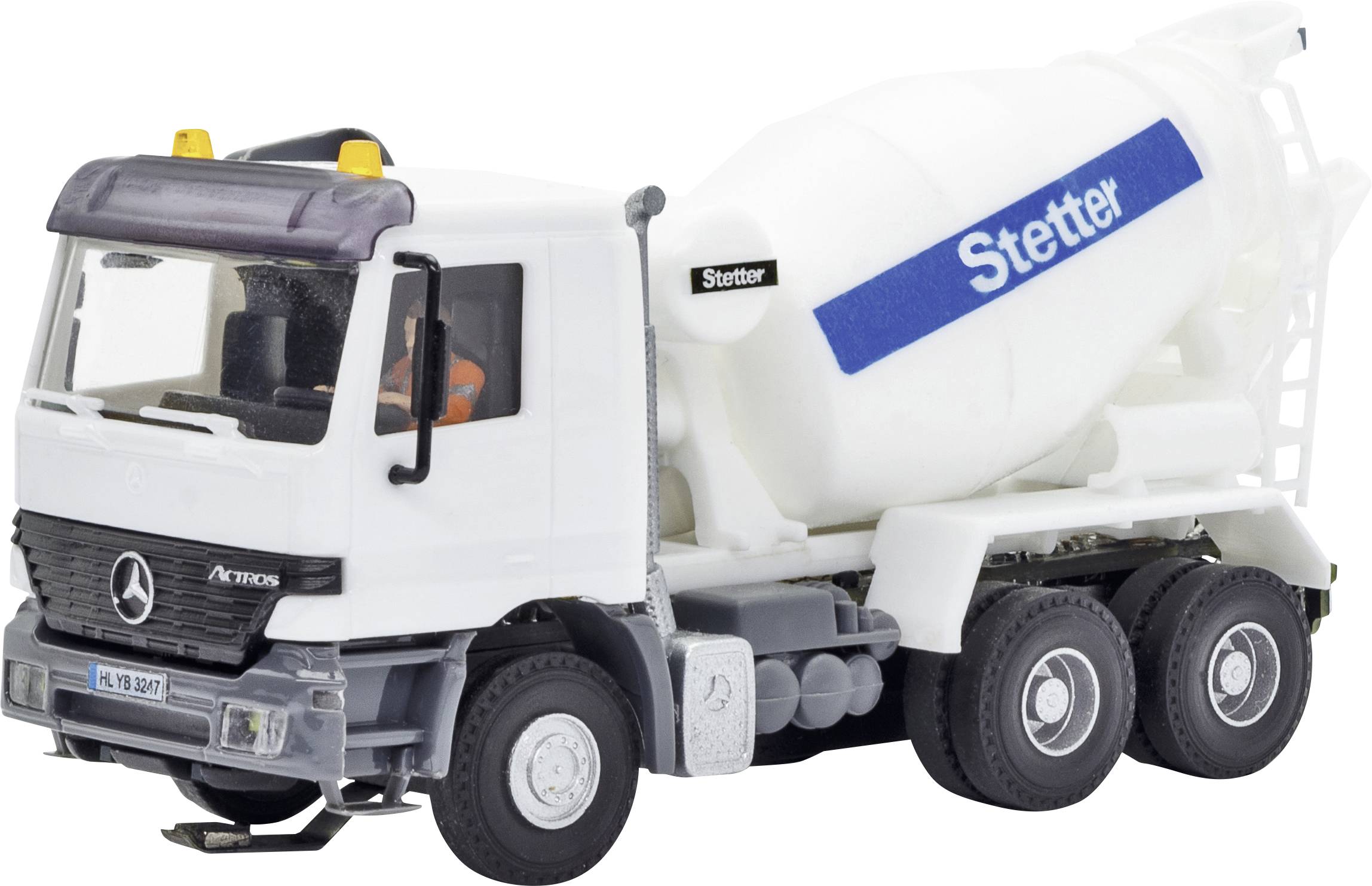Betónové miešačka White Stetter, pohľad zboku, s rotačným bubnom na bielom pozadí.