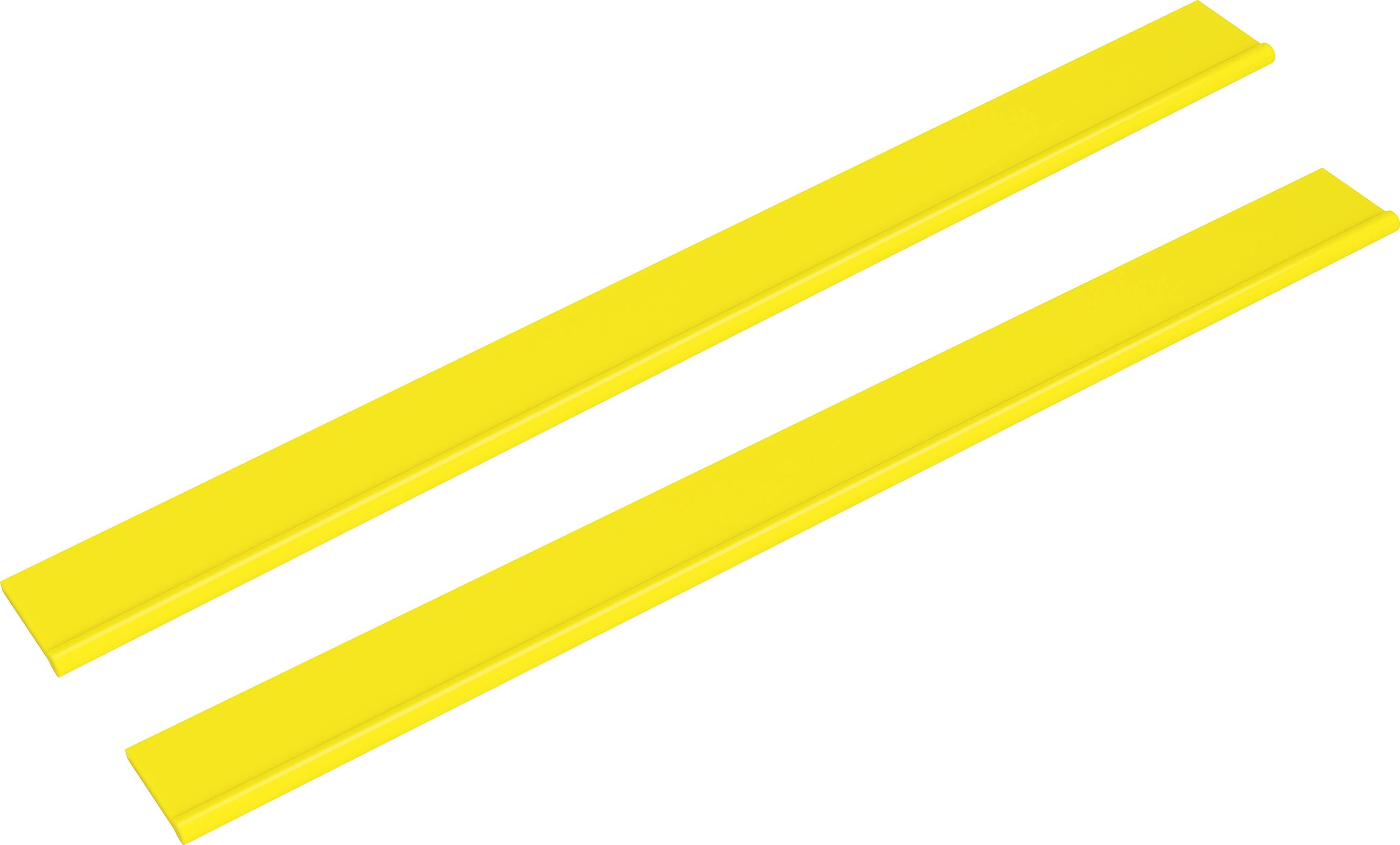 Dva žlté obdĺžnikové pásy zobrazené diagonálne na bielom pozadí.