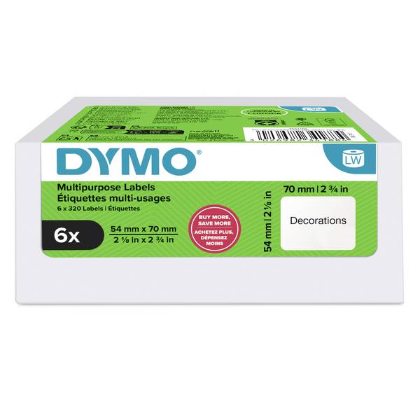 DYMO etikety v roli 70 x 54 mm papier thermodirekt biela 6 roliek premiestniteľné 2234188 univerzálne etikety, štítky CD, kotúčové etikety