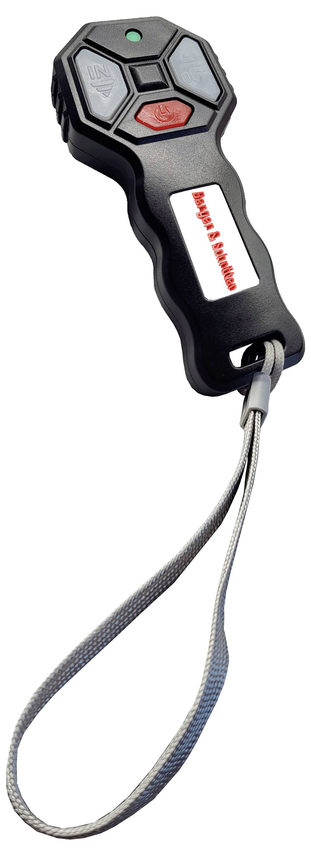 Vreckový bezpečnostný alarm so štyrmi tlačidlami a nastaviteľným náramkom na zápästie, označený ako „Personal Alarm".