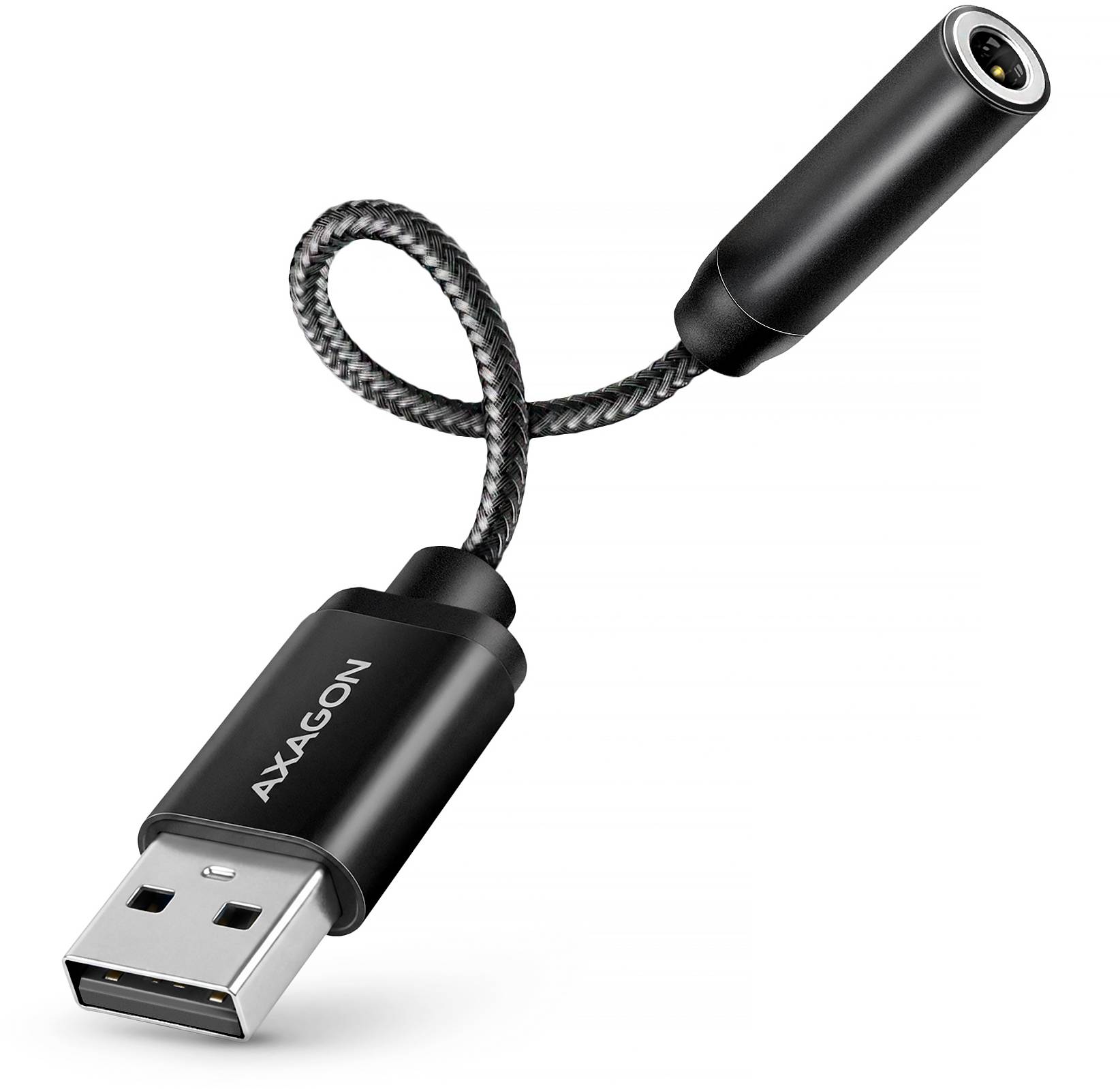 Čierny kábel USB na nabíjanie s pletanou slučkou a okrúhlym magnetickým konektorom, zobrazený na bielom pozadí.