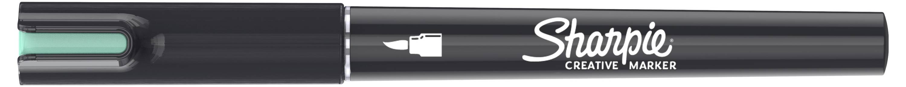 Čierny popisovač Sharpie Creative Marker s tyrkysovým prvkom na viečku a logom Sharpie na tele pera.