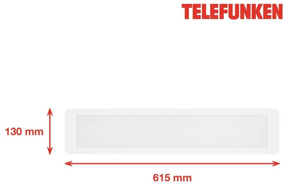 Obrázok produktu Telefunken zobrazujúci obdĺžnikové biele zariadenie s rozmermi 615 mm na šírku a 130 mm na výšku.
