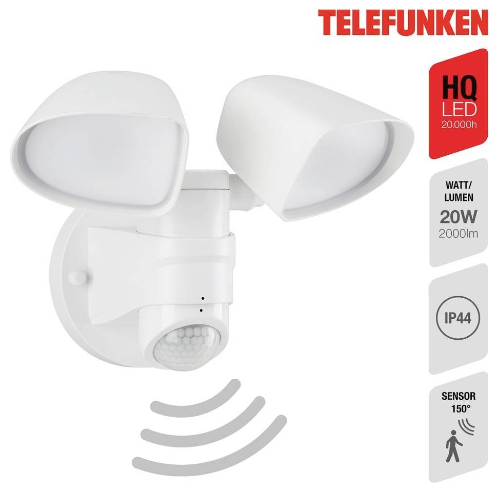 Telefunken 304606TF 304606TF LED vonkajšie nástenné osvetlenie s PIR senzorom En.trieda 2021: F (A - G) LED LED 20 W bie-1