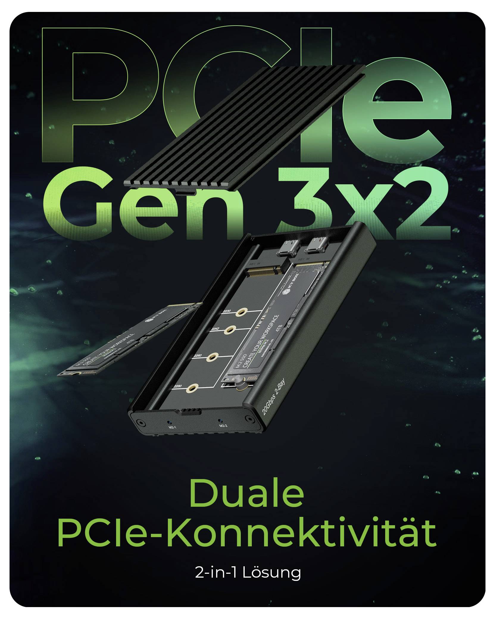 ICY BOX 61121 M.2 SSD puzdro 2230, 2242, 2260, 2280 USB-C® USB 3.2 (Gen 2x2)-3