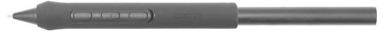 Čierny stylus pero USB-C s bočnými tlačidlami, zobrazené horizontálne na bielom pozadí.