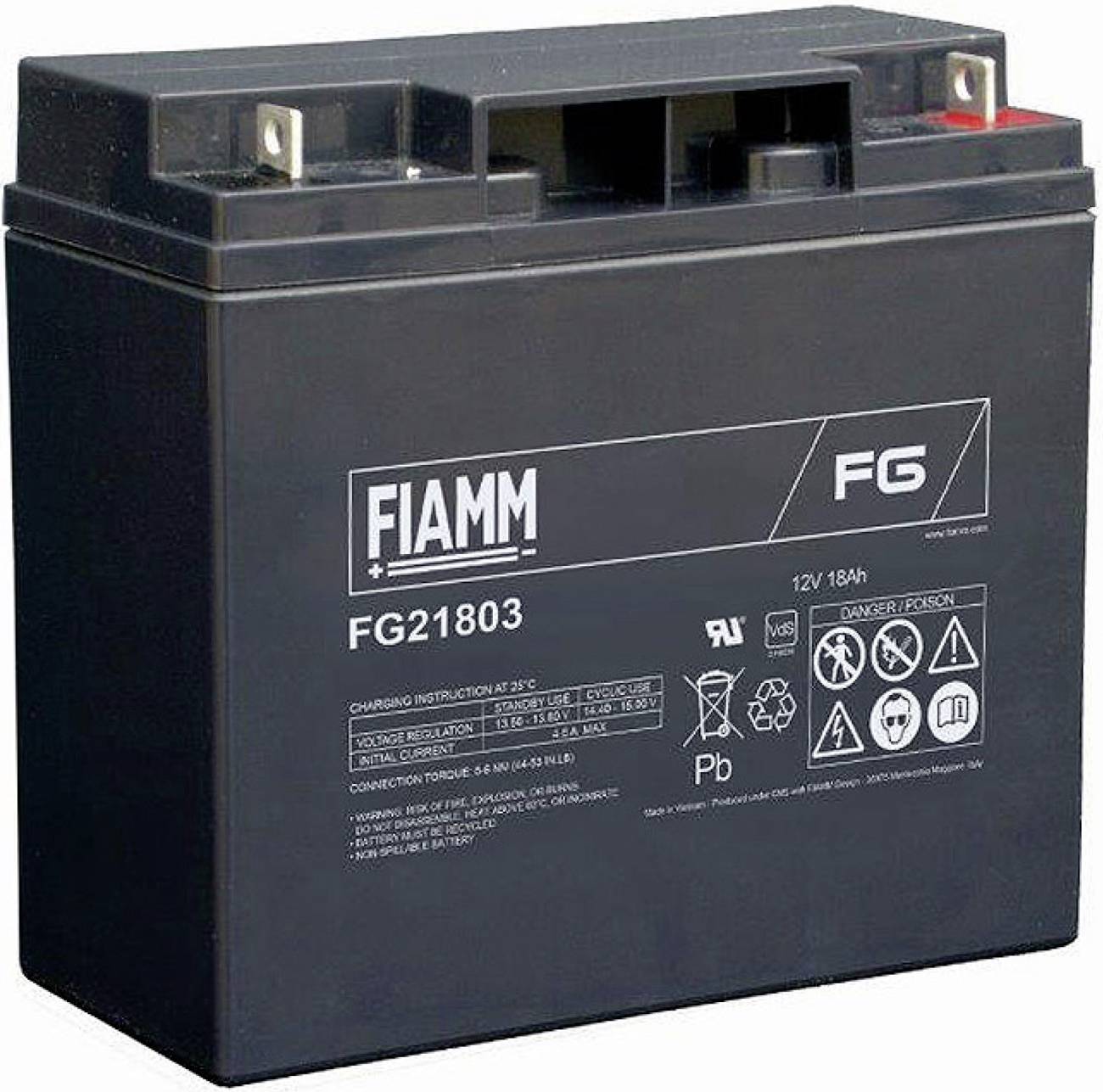 Fiamm FG21803 102458 olovený akumulátor 12 V 18000 olovený so skleneným rúnom (š x v x h) 76 x 167 x 181 mm skrutkované -0
