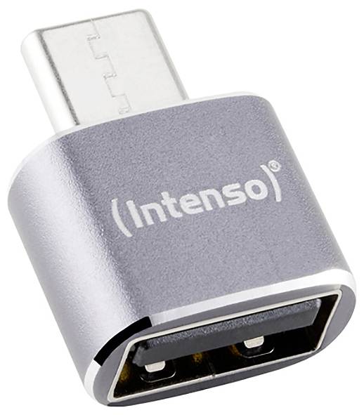 Adaptér USB-C na USB-A s logom Intenso, zobrazený na bielom pozadí.