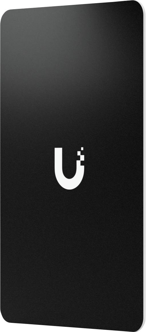 Čierne obdĺžnikové zariadenie alebo karta s bielym štylizovaným logom "U" v strede.