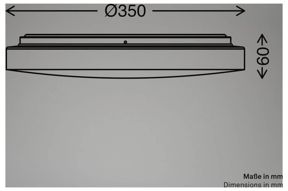 Technický výkres okrúhleho stropného svietidla, označené rozmery: priemer 350 mm a výška 60 mm, v milimetroch.