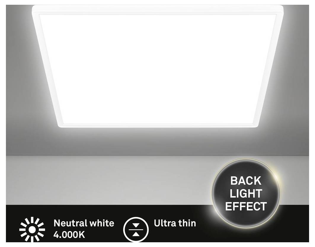 Štvorcový ultra-tenký LED stropný svetelný panel so spätným osvetlením, označený „Neutrálna biela 4 000K".