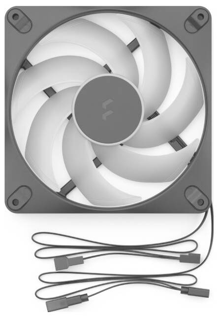 Počítačový chladiaci ventilátor s pripojeným napájacím kablom zobrazený na bielom pozadí.