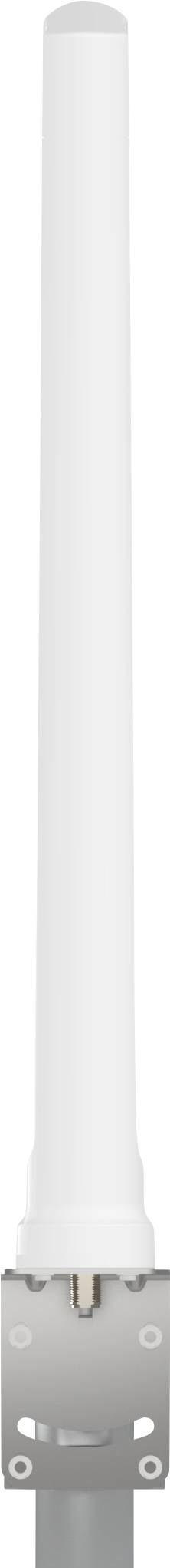 Biela valcovitá trubica alebo tyč so sivou kovovou konzolou na základni a otvormi na upevnenie, zobrazená vertikálne na jednofarebnom pozadí.