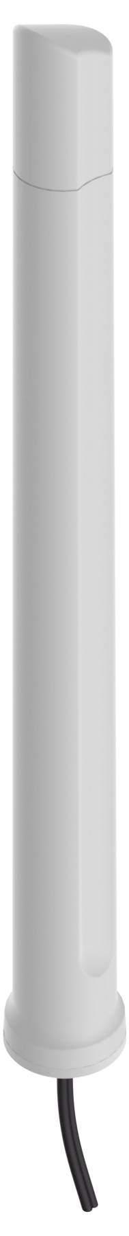 Biely valcovitý držiak elektrickej zubnej kefky stojaci vzpriamene s čiernym nabíjacím kábľom pripojeným v spodnej časti.