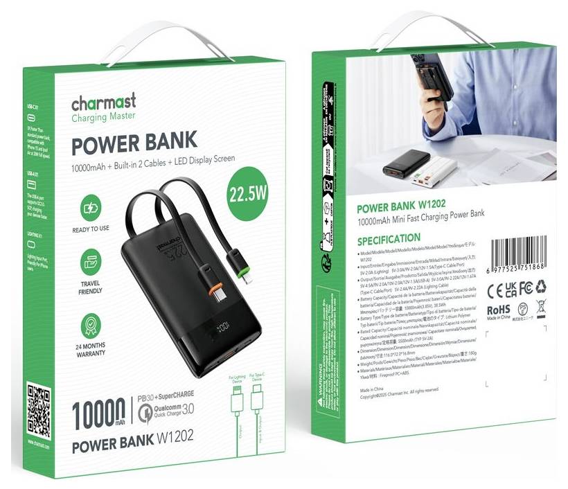 Charmast CHARMAST Powerbank W1202 10000mah black powerbanka čierna-3