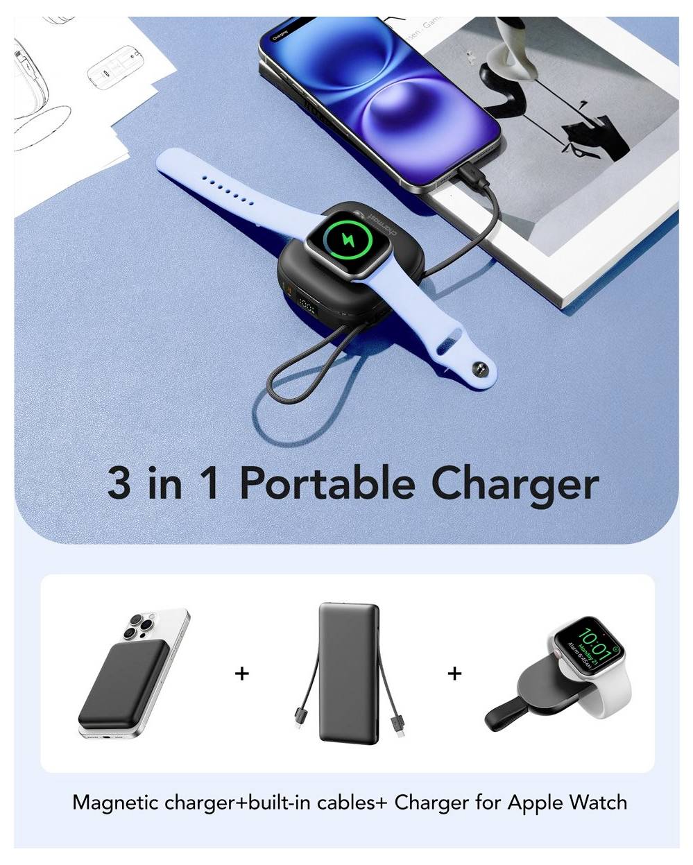 Charmast CHARMAST Powerbank W1205 10000mah black powerbanka Bezdrôtové nabíjanie Qi, čierna-2