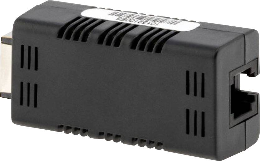 Čierny elektrický adaptér alebo zastrčovací modul s portom v štýle USB na jednom konci a štítkom na vrchu