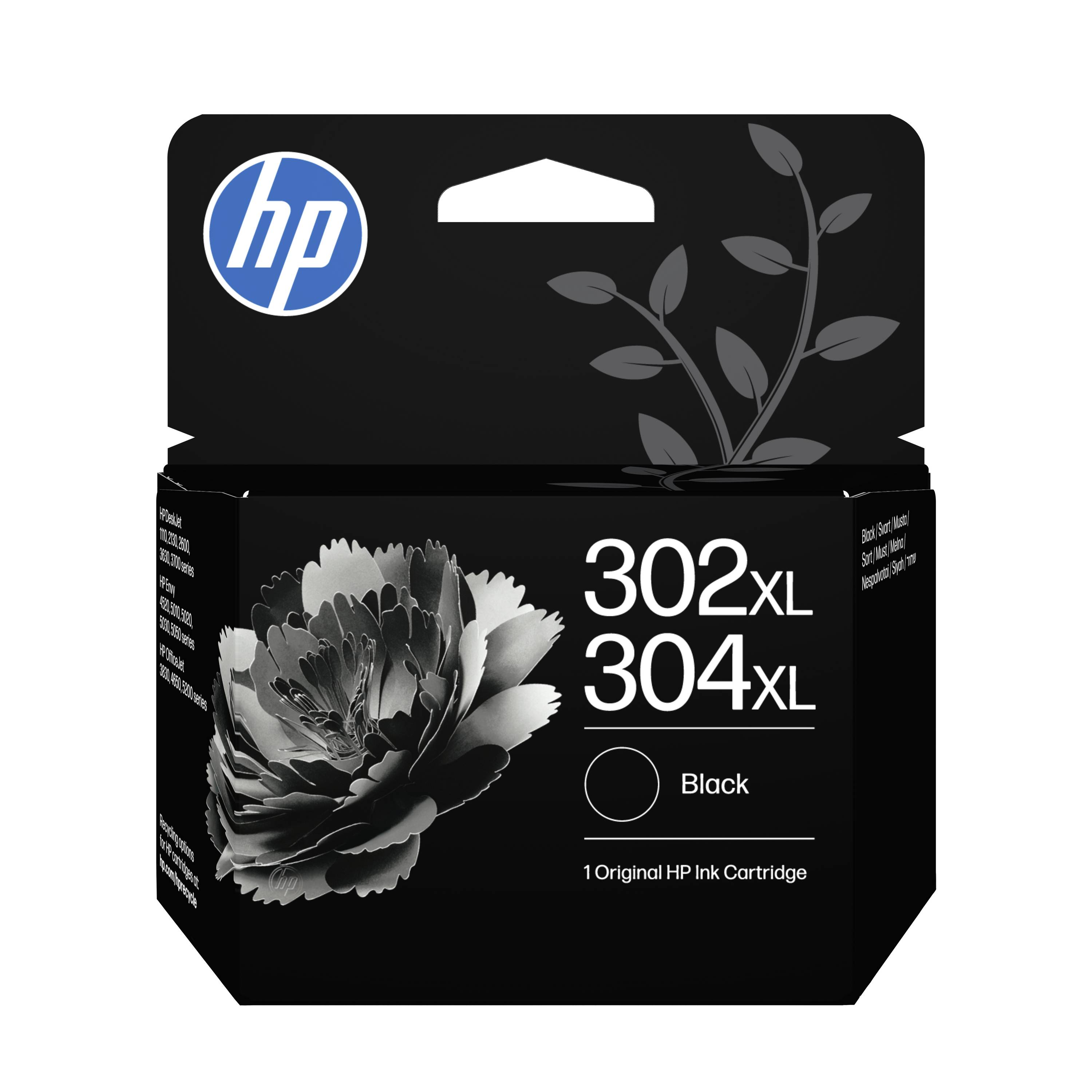 Balík originálnej atramentovej kazety HP označený „302XL 304XL" v čiernej farbe