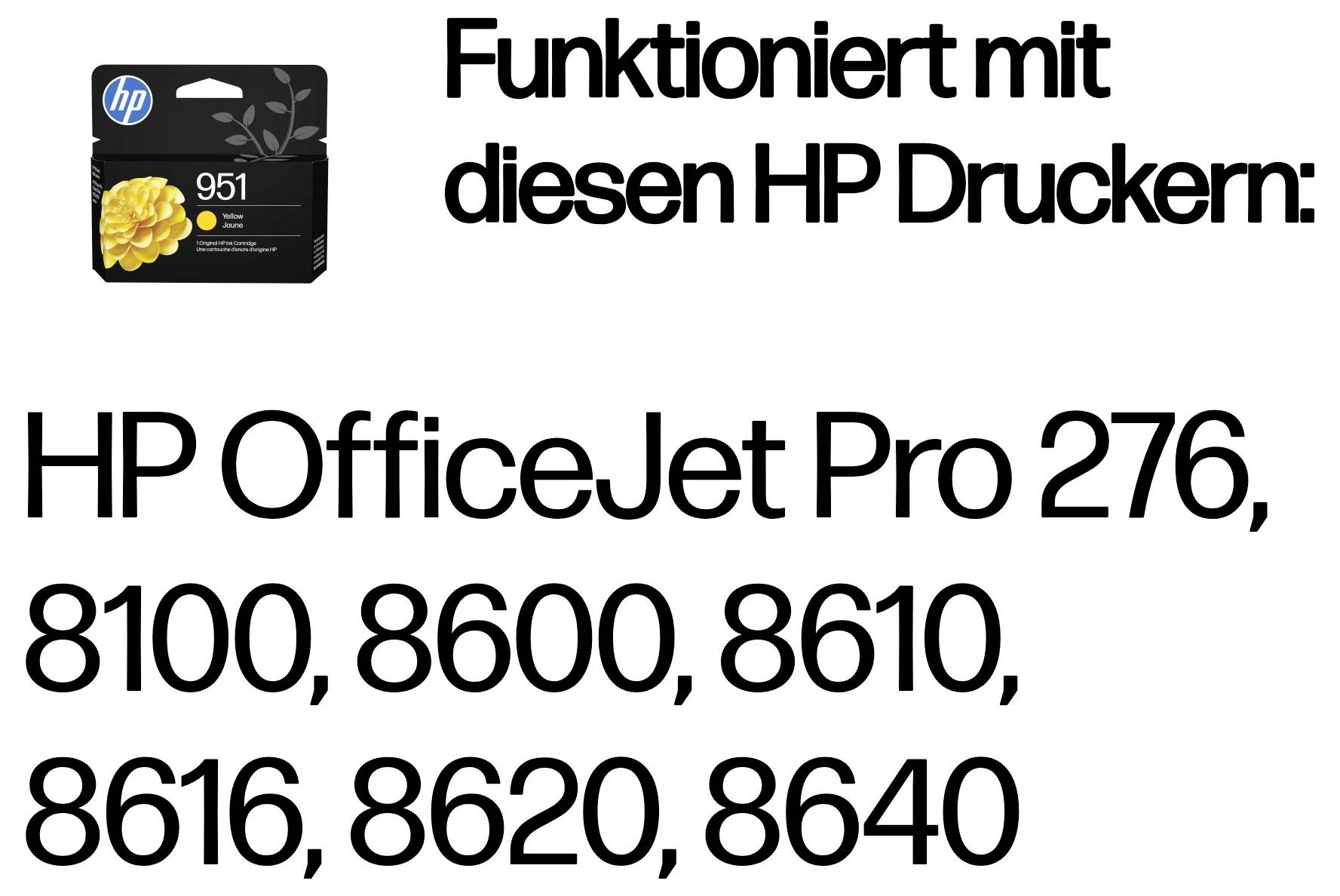 Zoznam kompatibility cartridžov HP 951 pre tlačiarne HP OfficeJet Pro: 276, 8100, 8600, 8610, 8616, 8620, 8640.