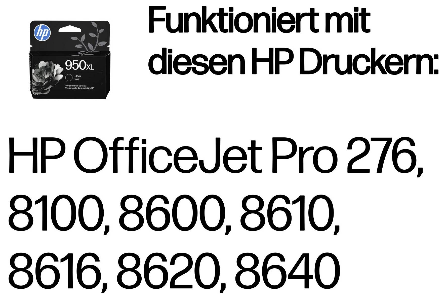 Upozornenie na kompatibilitu atramentu HP 950XL pre tlačiarne HP: OfficeJet Pro 276, 8100, 8600, 8610, 8616, 8620, 8640.