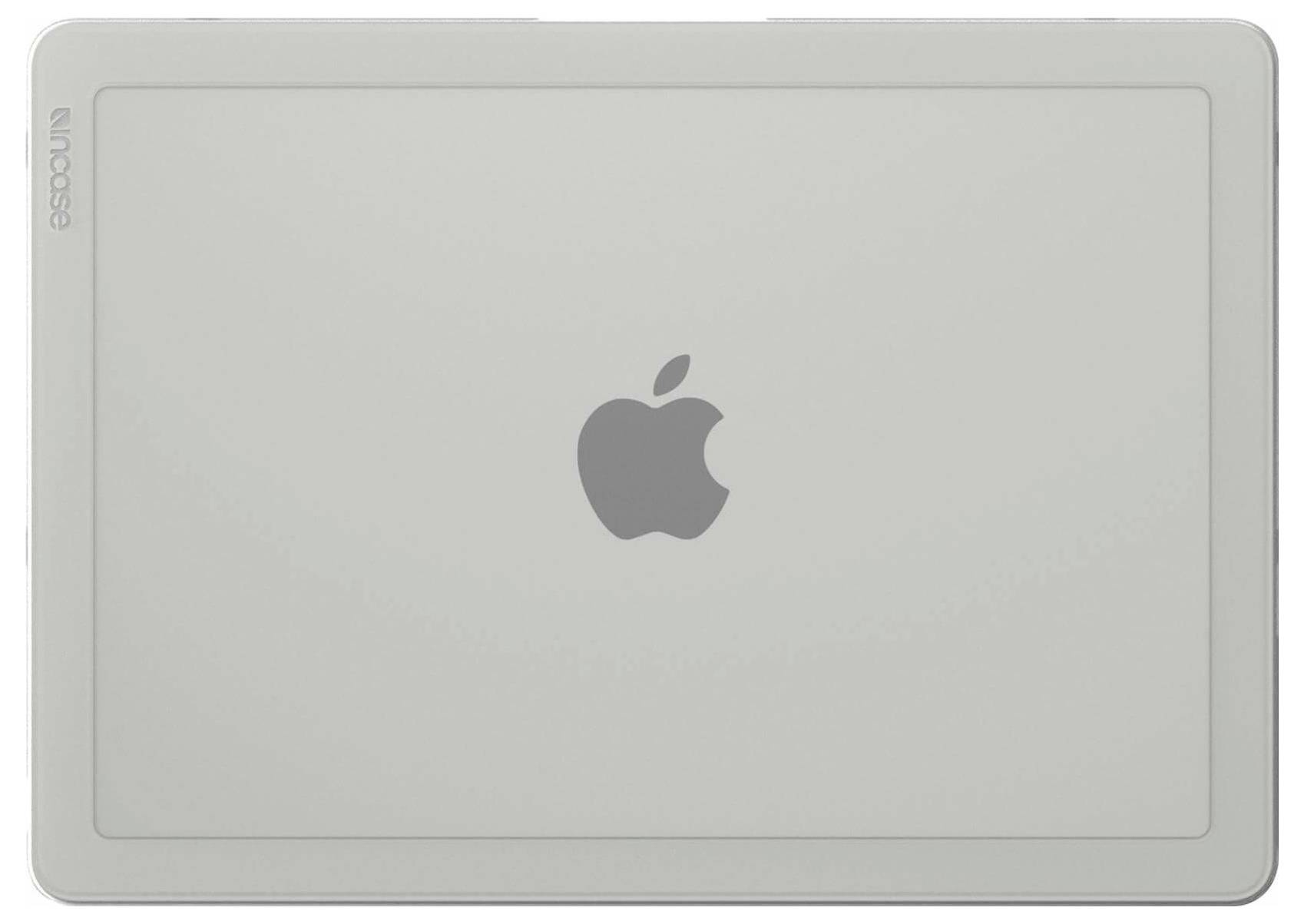 Pohľad zhora na strieborný kryt Apple notebooku s logom Apple v strede, zobrazujúci zatvorené zariadenie.