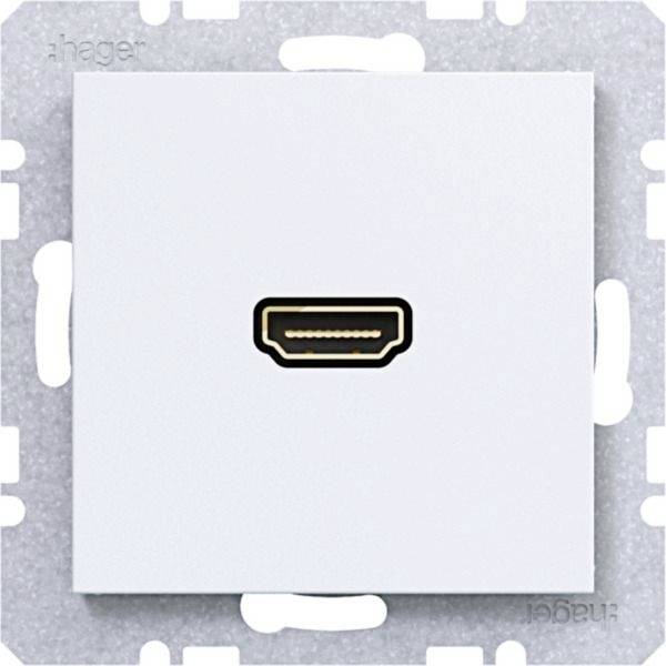 Biela zásuvková doska s jedným HDMI portom umiestnením v strede na kovovom montážnom ráme.