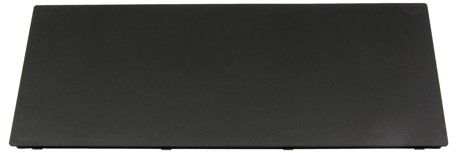 Zatvorený čierny notebook pohľad zhora, umiestnený na bielom pozadí.