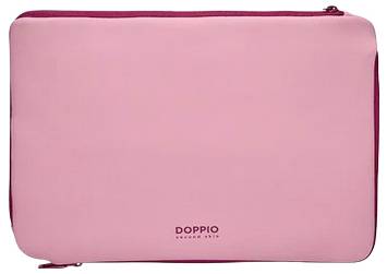 Ružová obdĺžniková vrecúška na zips alebo návlek na notebook s logom "DOPPIO" umiestnenom v strede blízko dna.