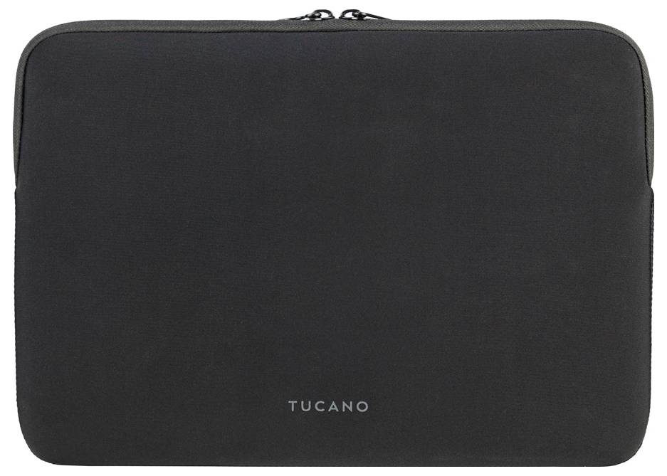 Čierny obal na notebook Tucano so zips, predný pohľad na bielom pozadí.