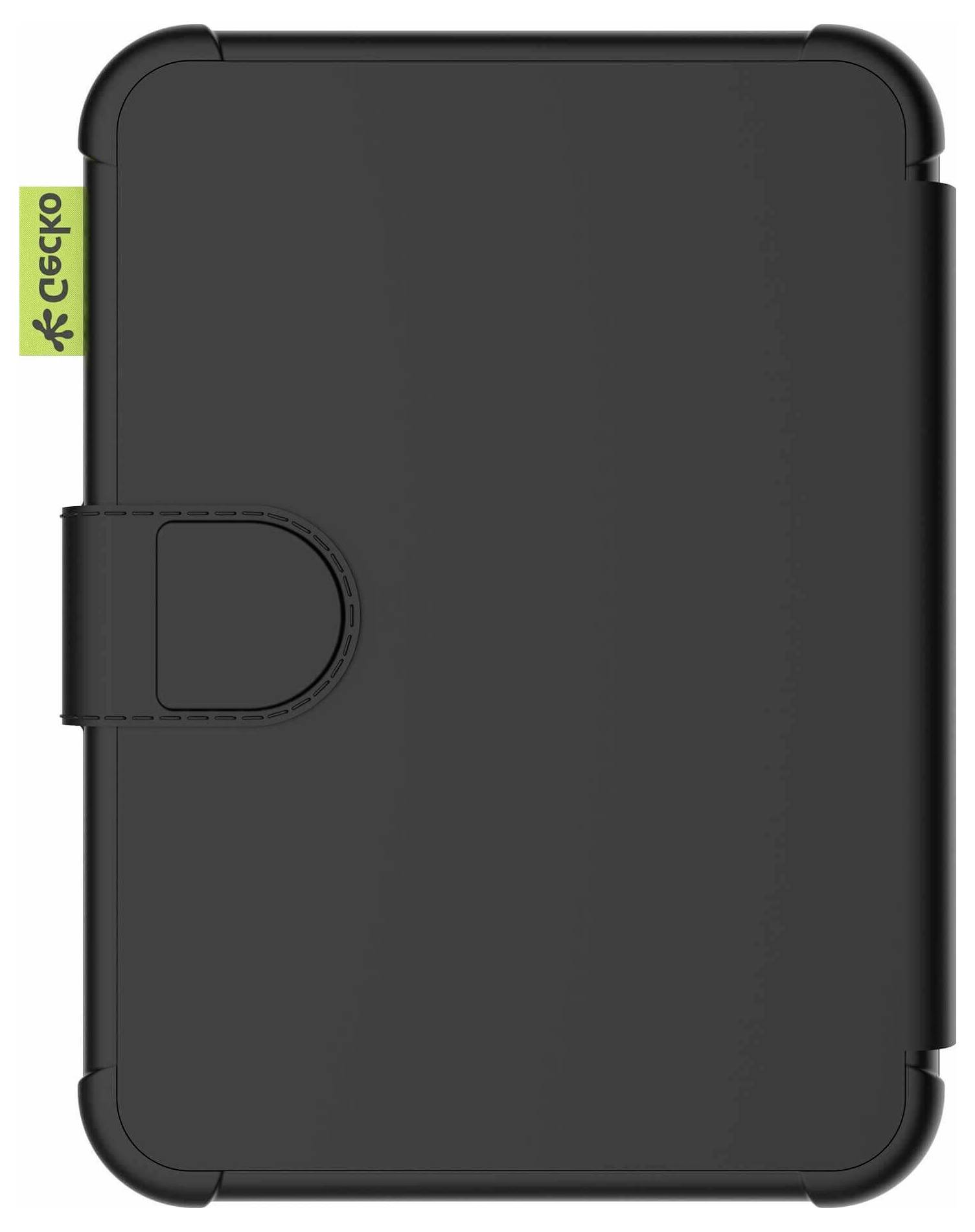 Čierny puzdro na tablet v štýle folio so bočným klapom a zeleným štítkom "ceeko", zobrazené zatvorené na bielom pozadí.
