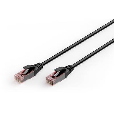 Dva čierne ethernetové sieťové káble s priehľadnými konektormi RJ45 na bielom pozadí.