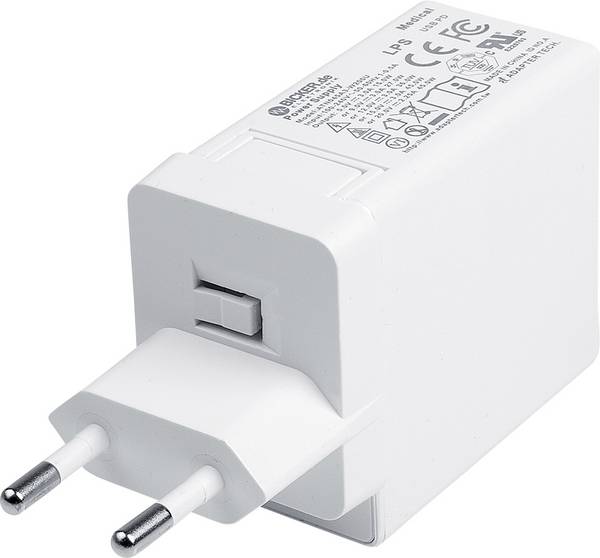 Bicker Elektronik USB-C Medizin Steckernetzteil zásuvkový adaptér s redukciami, nastaviteľný do interiéru, do zásuvky (230 V), max. prúd 3 A, 1 x USB-C® zásuvka, s britským adaptérom, s americkým adaptérom, s adaptérom pre Európu, ATN045A3-W200U