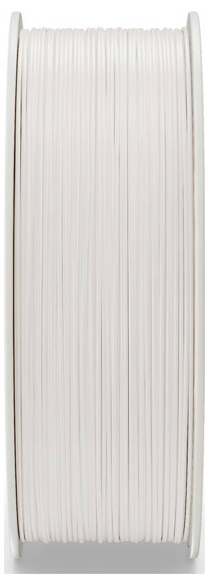 Cievka bieleho filamentu na 3D tlač navinutého na котúči, zobrazená vertikálne na jednoducho pozadí.