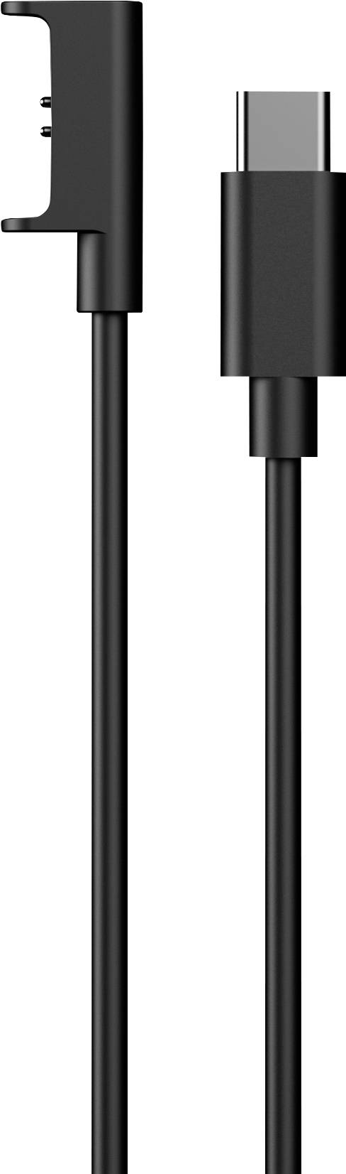 Čierny kábel USB-C na nabíjanie zobrazený s koncovkami konektora na bielom pozadí.