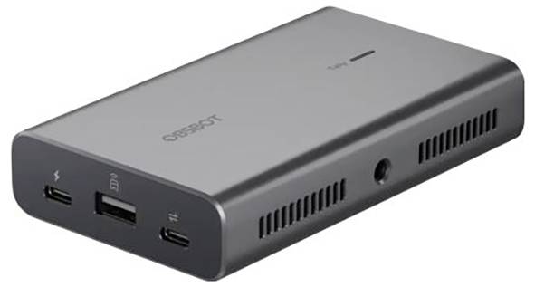 Kompaktný sivý puzdro GoPro Media Mod s portami USB-C, portom HDMI a bočnými vetraciami otvormi zobrazené na bielom pozadí.
