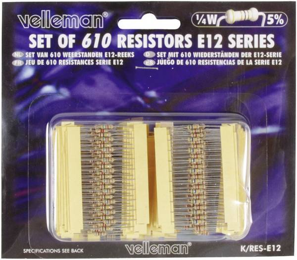Whadda K/RES-E12 sada uhlíkových rezistorov  axiálne vývody  0.25 W 5 % 1 sada