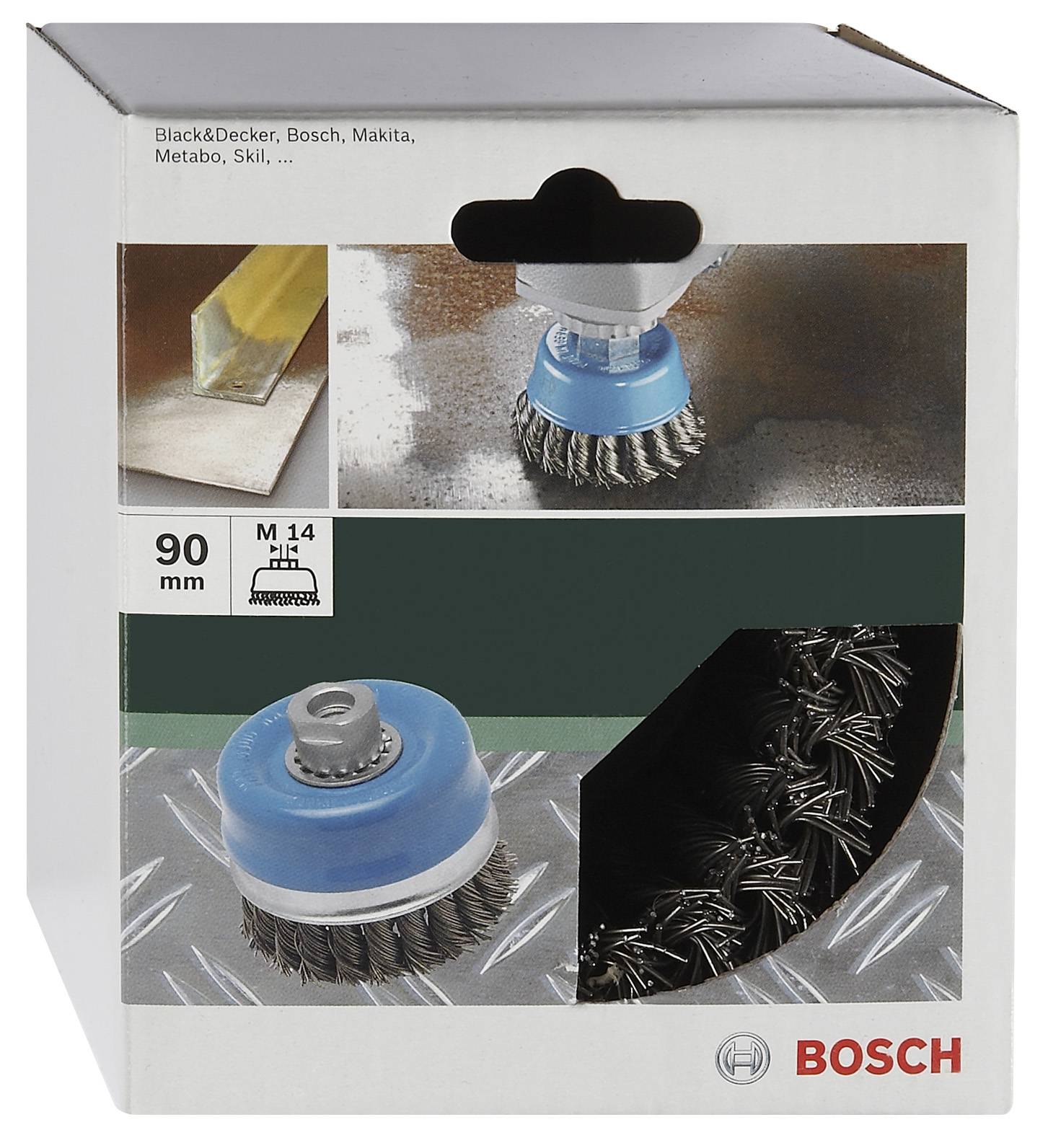 Kefová hlava do uhlovej brúsky, priemer 90 mm. Vhodná pre značky ako Black&Decker, Bosch, Makita.